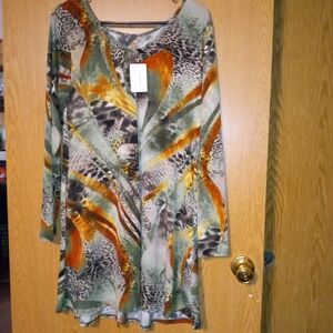 Btween Multicolor Long Sleeve Animal Print Dress